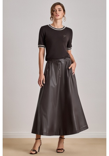 Düz Kesim Kahverengi Örme Bluz Kahverengi