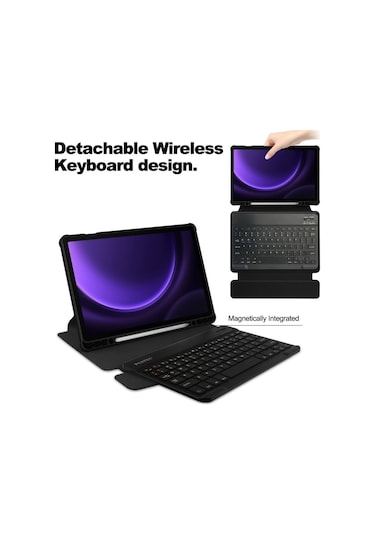 Samsung Uyumlu Galaxy Tab S9 Fe 360 Rotasyon Şeffaf Akıllı Deri Kılıf Klavye İle