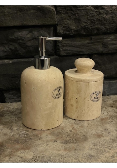 Traverten Sıvı Sabunluk Ve Pamukluk 2'li Set Gold