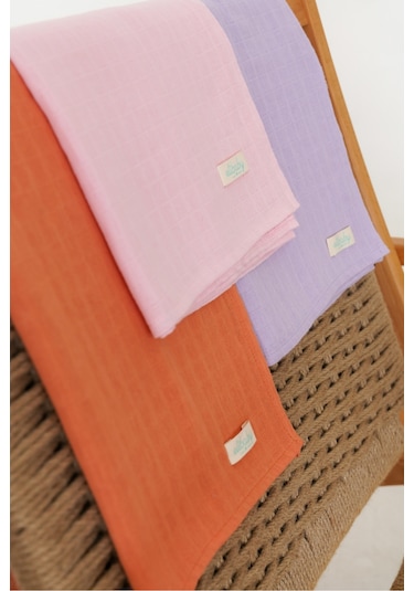 3'lü Organik Pamuk Müslin Örtü Seti Unisex Pudra Pembe, Lavanta, Tarçin 3 Adet 75x85 CM Karışık