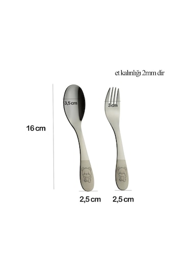 Emze Çocuk Paslanmaz Çelik Çatal Kaşık Seti Ayıcık Desenli