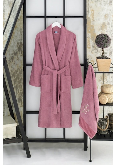 Mira Home Havlulu Banyo Bornoz Takımı %100 Pamuklu Softeco Mürdüm