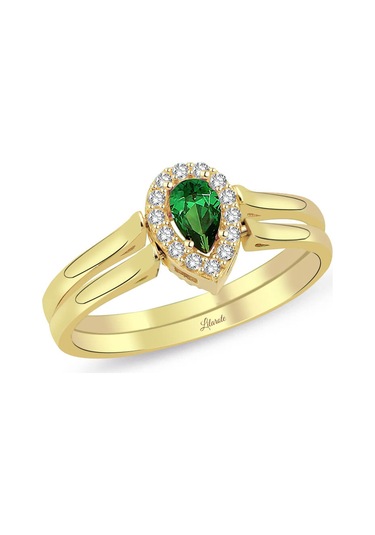 Lilarote Özel Döndürülebilir Kırmızı Ve Yeşil Damla Taşlı Altın Yüzük