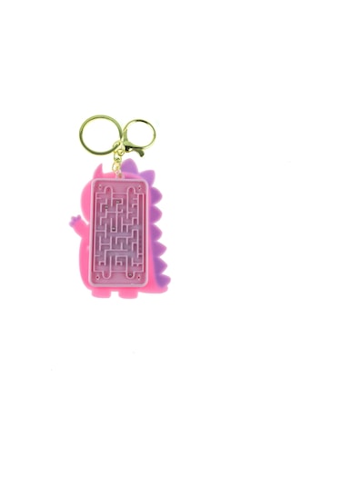 Hesap Makinesi Dino Mini Anahtarlıklı Labirent Oyunlu Pembe