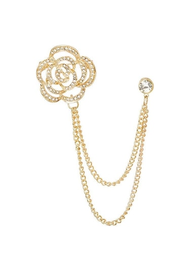 Altın Blucome Moda Içi Boş Zincir Gül Broş Kadın Broş Ceket Takım Elbise Çantası Başörtüsü Yaka Iğneler Yeni Yıl Hediyesi Altın