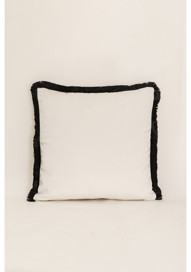 Charm Kurşun Asker İşlemeli Kenarı Siyah Püsküllü Bej Kırlent 43x Bej