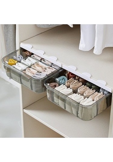 Tongxida Ev Gardırop Çekmece Tipi İç Çamaşırı Çorap Saklama Kutusu Bölmeli Şeffaf Gri Diğer Diğer