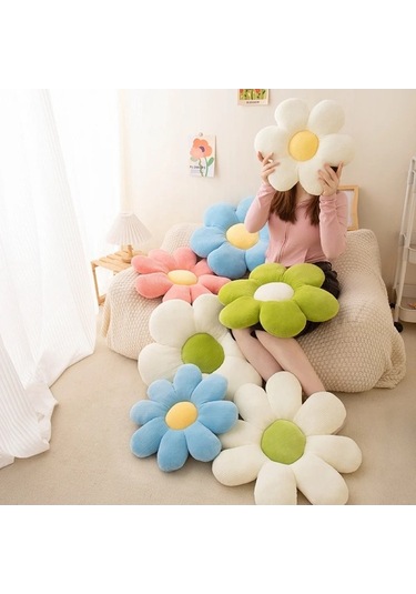 Zyzqstore Çiçek Şekilli Peluş Yastık Minder, Renkli Anime Tema, Sevimli Çok Renkli