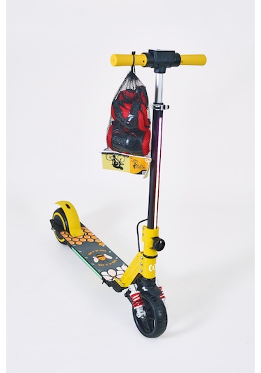 Elektrikli Çocuk Scooter 130w 3 Kademe Hız Ayarlanabilir Gidon Uzun Menzil Koruma Seti Hediye Sarı