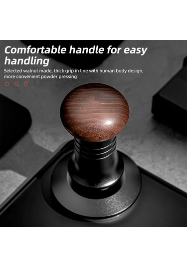 Monyee Kahve Tamperi 51mm, Ceviz Ahşap Kolu, 30lb Sabit Güç Yaylı, Dikey Dengeleyici, Derinlik Ayarlanabilir, 304 Paslanmaz Çelik Taban