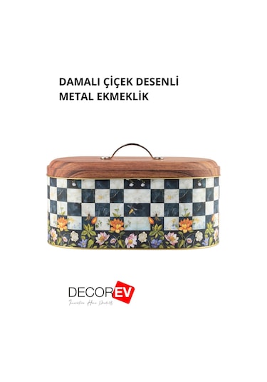 Decorev Metal Ekmeklik Dama Desenli Ekmek Sepeti Saklama Kutusu