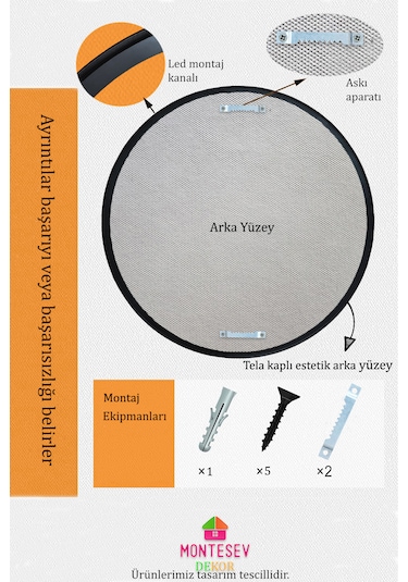 Safir Ahşap Siyah Yuvarlak Ayna Işlemeli Duvar Banyo Aynası 69 Cm