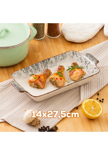 Porsima 083 Dikdörtgen 3'lü Porselen Fırın Kabı Servis Tabağı Siy Siyah