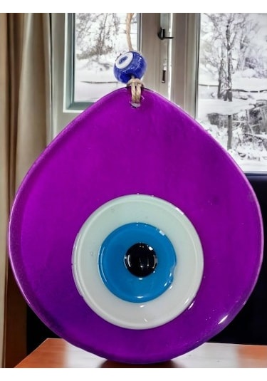 Orta Boy Şeffaf Mor Damla Desen Nazar Boncuklu Duvar Dekoru Cam Duvar Süsü 02-10mm 5yards