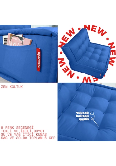 Xpermate Zen Sırtlı Minder İskandinav Tarzı Minder 80x60 Mavi