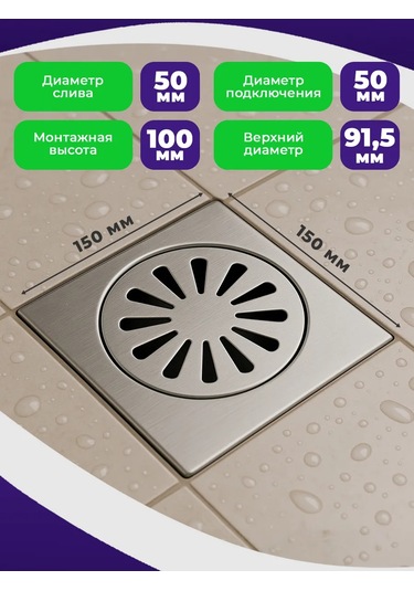 Tım Beton Kaplama Altı Duş Gideri 150x150 Mm Paslanmaz Çelik 307365491 Krom