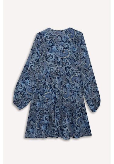 DeFacto Bisiklet Yaka Desenli Uzun Kollu Mini Elbise E6612AX25SPNV42