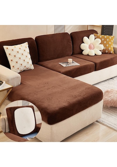 Kahverengi Kadife Kanepe Minder Örtüsü Oturma Odası Köşe Kesit Kanepe Koltuk Örtüsü 200gsm Kalınlaşmak Elastik Mobilya Yastık Koruyucu Normal Size M-s