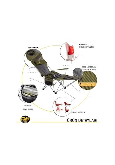 FUNKY CHAIRS Lazy 3 Plus Yatabilen Kamp Sandalyesi Haki