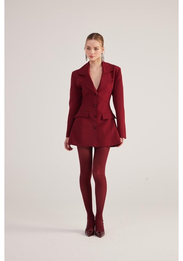 Holly Lolly Belden Oturmalı Fit Kesim Deja Blazer Ceket Bordo