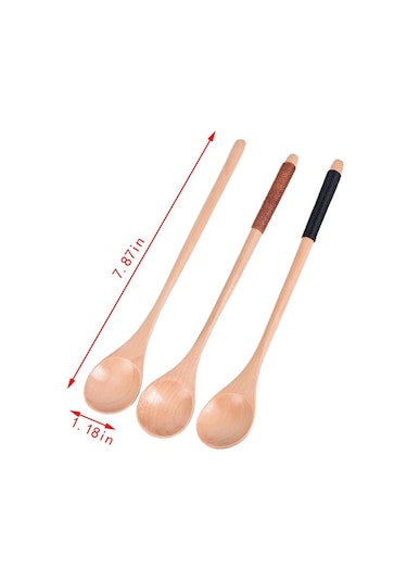 3 Tahta Kaşık Uzun Saplı Kaşık Çocuk Kaşığı Tahta Pirinç Çorbası Tatlı Kaşığı