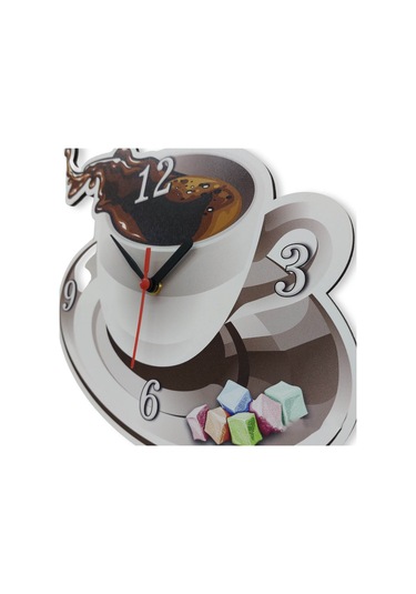 CajuArt Kahve Fincan Resimli Sallanan Sarkaçlı Mutfak Duvar Saati Beyaz