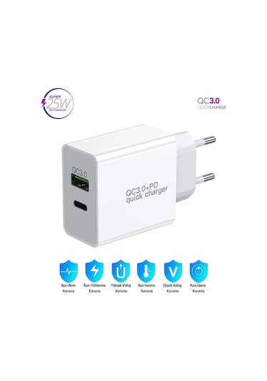 Redmi K50g Uyumlu 25w Ultra Hızlı Çoklu Şarj Adaptörü - İthalatçı Garantili Beyaz