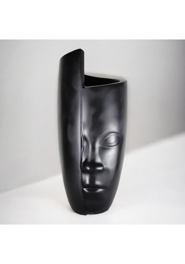 Soyut Yüz Vazo 60 Cm - Siyah Siyah