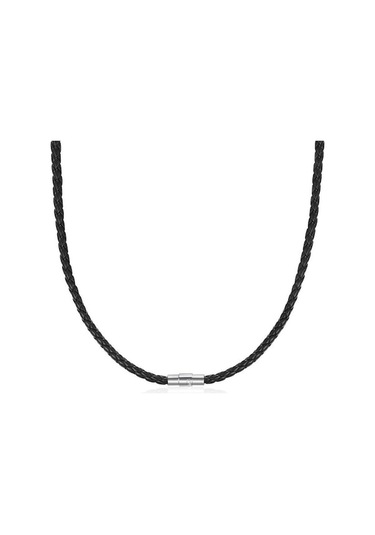 Novahub 4/6/7mm Erkek Siyah Örgülü Deri Kordon Paslanmaz Çelik Kolye Manyetik Toka - 50 Cm - 6 Mm Siyah