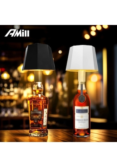 Chuangyinshop Siyah Sekizgen Şarap Şişesi Led Lamba, 3 Renk Dokunmatik, Usb Şarjlı, Pilli Dekoratif Aydınlatma