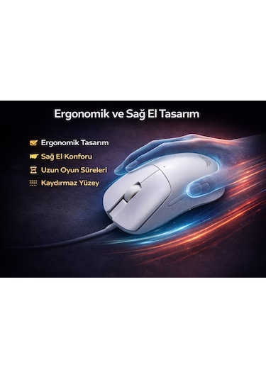 Gaming Kablosuz Mouse Beyaz 63g Ultra Hafif 2.4g, Bluetooth, Type-c, 12800 Dpı Şarjlı Ergonomik Makrolu Tasarım Diğer