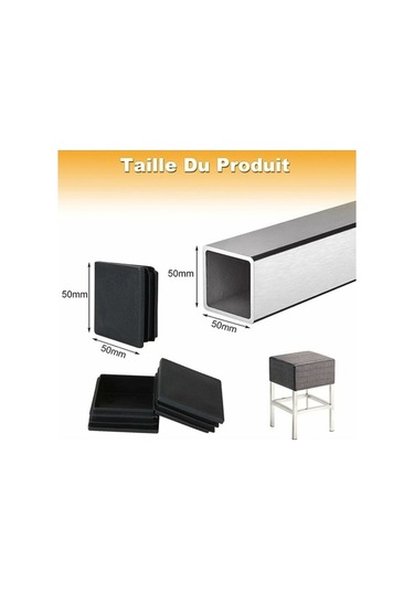 Novahub Kare Boru Kapakları, Sandalye Ayağı İçin 50mm Kare Uç Kapağı, Siyah, 20 Adet -