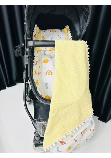 Gökyüzü 90 100 Çift Katlı Pikeli Müslin Battaniye Yastık Ve Alt Açma 3lü Set - Sarı Sarı