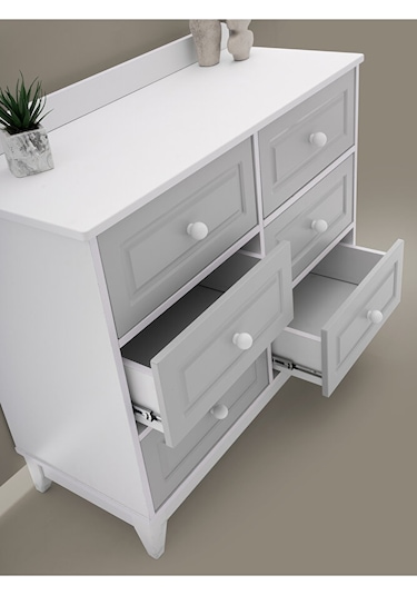 Aymini Joy 4 Kapılı Bebek Odası Takımı Beyaz   -   Gri