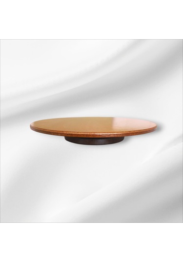 Ahşap Vernikli Yuvarlak Döner Sunumluk Tepsi