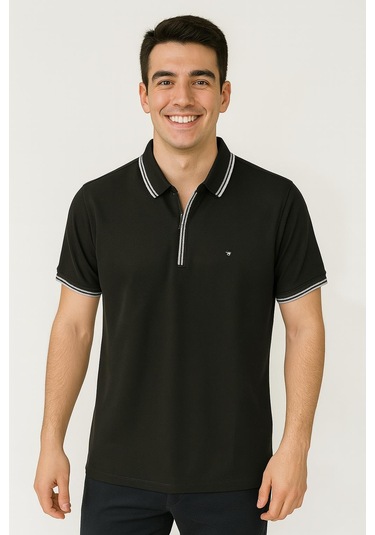 Zamur Men Slim Fit Erkek Kısa Kol Polo Yaka Tshirt - 7354 Siyah