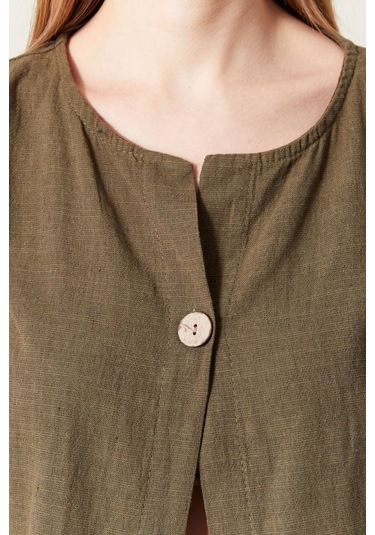 Keten Şık Farklı Tarz Nevin Bluz - Modern Ve Zarif Tasarım Haki