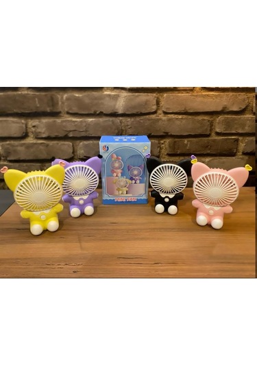 Sevimli Hayvan Masaüstü Şarzlı Özel Figürlü Sarı Renk El Fanı