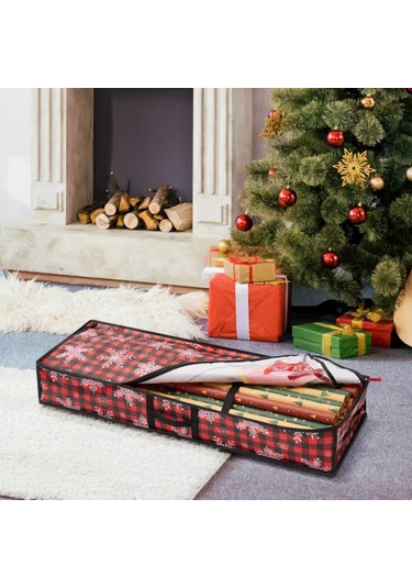 Ruicoo Çift Kullanimlu Noel Ağaçlı Depolama Çanta - Gündelik Tuvalet Kağıdı Tutucu & Noel Dekorasyonu - Kar Tanesi Desenli 103x36x15cm Kırmızı