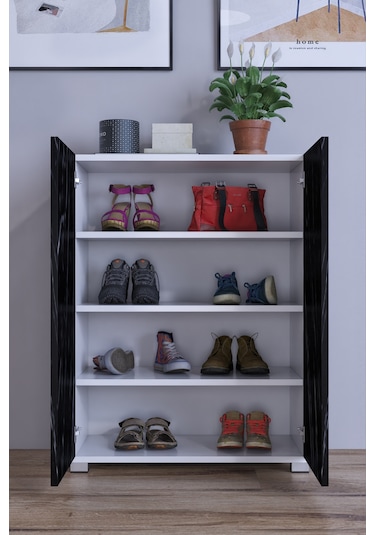 Prenses Çok Amaçlı Ayakkabı Erzak Antre Dolabı Beyaz - Siyah