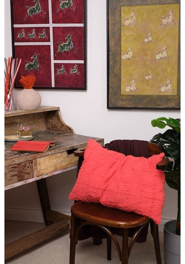 Peraluna Foam Pıllow Şifon Şerit Triko Yastık Kılıfı 60x40 Cm Koral - Koral