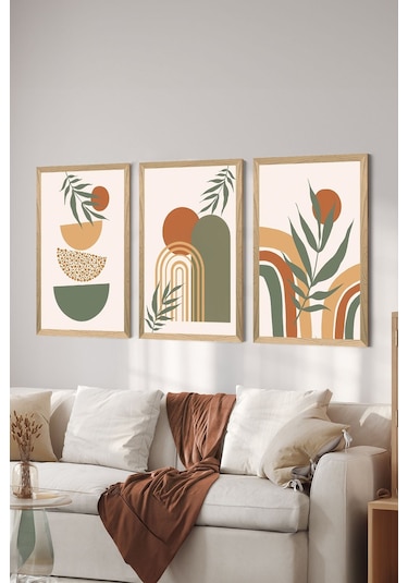 Artavessa 3 Parça Ahşap Çerçeve Görünümlü Mdf Tablo Seti - ERSYCRVSZ3SET25