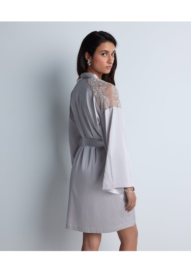 Aubade Midnight Whisper Kimono Zarif Seide Ve Dantel Detaylı Gri