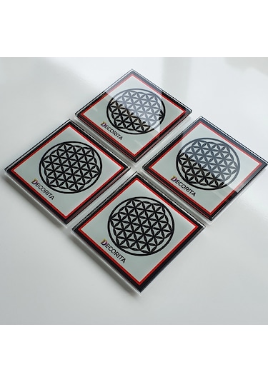 Decorita Cam Bardak Altlığı Decorita Logolu Kırmızı - Siyah 4'lü Takım 10 x 10 CM Kırmızı - Siyah