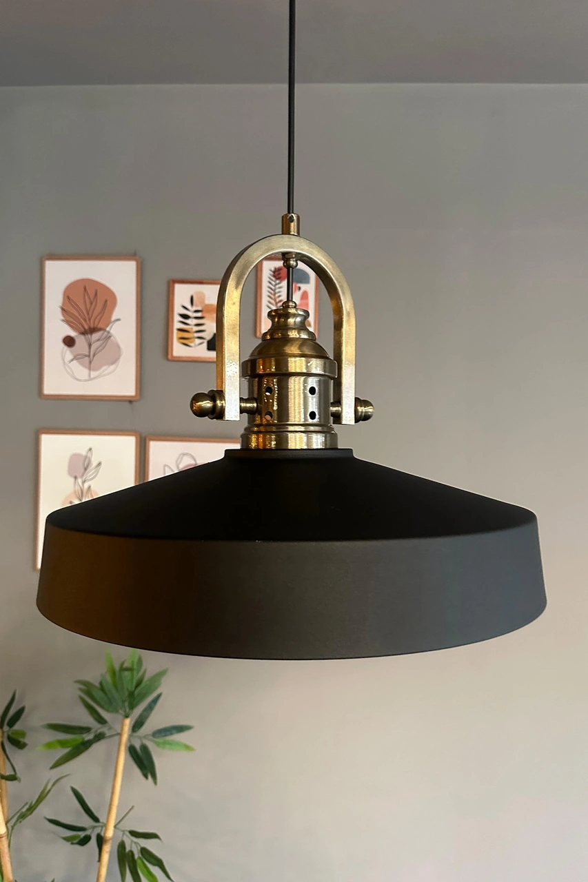 Açe Siyah Tekli Delikli Eskitme Başlık Avize Retro Sarkıt Ofis Showroom Salon Mutfak Avizeleri Siyah