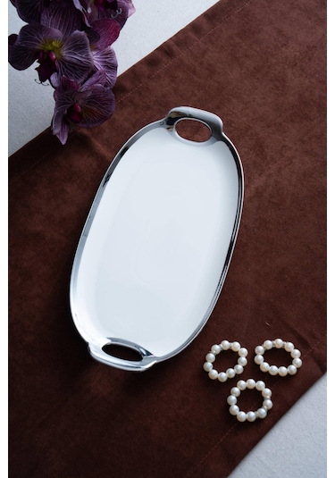 Acar Arven Oval Silver Sunum Tepsisi - 33 Cm Beyaz