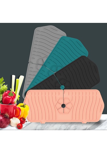 Maiyame Silikon Lavabo Damla Toplayıcı Mat - Suyu Havuza Akıtır, Lavabo Yüzeyini Kuru Tutar, Mutfak/banyo Uygun, 37x14cm Pembe