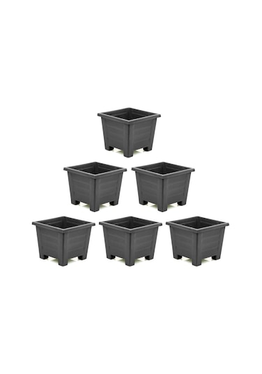 Omnipazar Sy-5846 Dekoratif Plastik Kare Ayaklı Saksı 7 Lt Antrasit 6 Adet