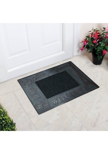 Paris Temalı Toz Tutucu Kauçuk Kapı Önü Paspası Bordo