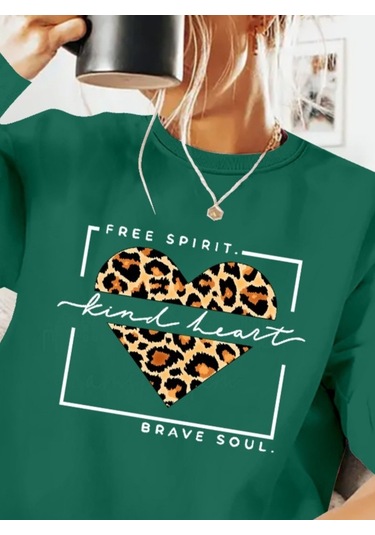 Nnstartshopping Kadın Uzun Kollu Bisiklet Yaka Desenli Viskon Iki Iplik Bluz Yeşil